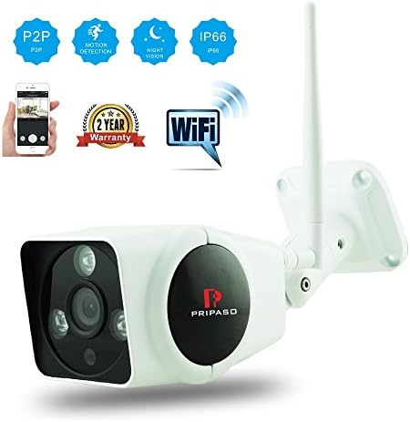 Wireless WiFi Security Camera, Full HD 720P WiFi Wireless IP Security Surveillance Bullet Camera with Pripaso IR Night Vision Outdoor IP66 Weatherproof, Motion Detection and Push Alerts