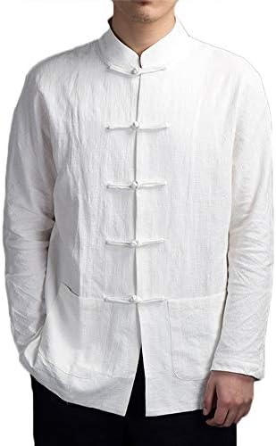 Men's Blouse Classic Chinese Style Kung Fu Shirt Tops Tang Suit Casual Long Sleeve Linen Blouse