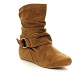 Beston Forever Selena-58 Women's Fashion Mid Calf Flat Heel Side Zipper Slouch Boots Tan 8