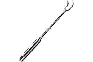 Cyoufine Heavy Duty Meat Hook Flipper (Double Hooks), 16 Inch Stainless Steel Food Flipper Turner, BBQ Accessories Great for Grilling Smoking Frying, Long Handle Metal Meat Fork Hooks