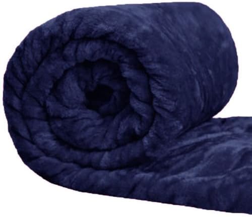 Supreme Quality Navy Blue Faux Fur Throw Fleece Blanket Mink Sofa Bed Luxury Double & King Sizes Throw (Double)
