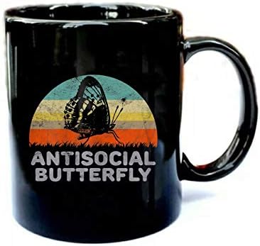 Funny Antisocial Butterfly - Funny Gift Black 11oz Ceramic Cozy Coffee Mug