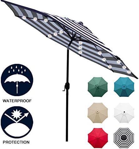 Sunnyglade 9 Solar 24 Led Lighted Patio Umbrella With 8 Ribs Tilt Adjustment And Crank Lift