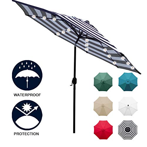 Sunnyglade 9' Solar 24 LED Lighted Umbrella with 8 Ribs Adjustment and Crank Lift System for Patio - Black and White