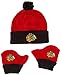 OTS NHL Chicago Blackhawks Infant Pow Pow Knit Cap & Mittens Set, Team Color, Infant