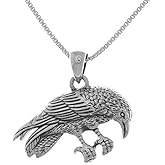 Jewelry Trends Sterling Silver Perching Raven Pendant Necklace 18"