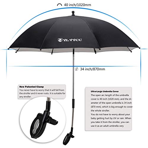 YLYYCC Baby Stroller Sun Shade/Stroller Umbrella/Uv Protection Umbrella 360 Degrees Adjustable Direction Stroller Accessories (Black-A) - Thumbnail 2
