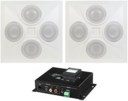 Complete Pure Resonance Audio Classroom Sound System with Wireless Bluetooth Receiver and Two 2'x2' Drop-Tile Omni-Directional Speakers