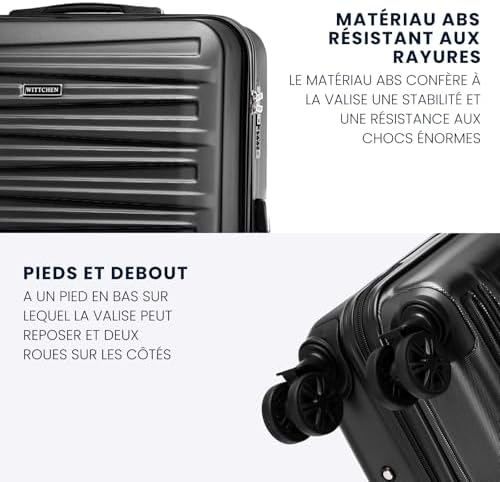 Skyspeed Line Valise de Voyage Set de 3 valises à roulettes Trolley Bagages à Main Set de valises de Voyage ABS Serrure à Combinaison Poignée télescopique 4 Roues Noir Air France/Easyjet