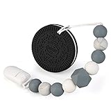 Baby Teething Toys BPA Free Silicone Teether Chew Egg with Pacifier Clip Cute and Effective Pain Relief Black Cookie for Stylish Boy or Girl