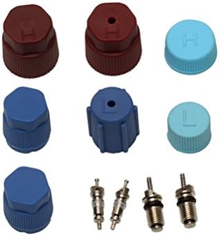 1 Set AC A/C System R134a Blue Low &amp; Red High Cap &amp; Valve Cores Santech Rapid Seal Kit Air Conditioning Service (11 PCS)