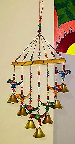 SPK Home decor Wooden Handpainted and Handmade Hanging Wind Chimes Pieces (Multicolour, 45 cm)