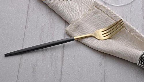 16 Pieces Dinner Tableware Knife Fork Soup Spoon Dessert Spoon Flatware - Retro Black Gold (Set of 4) - Thumbnail 2