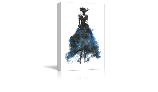 Amazon.com: Wall26 - Canvas Wall Art - Fashion Lady Modern Woman Concept - Blue Dress | Watercolor Painting Style Minimalism Art Reproduction - 32"X48": Posters & Prints