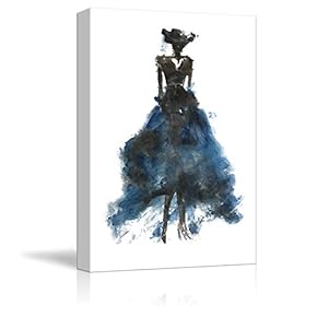 Canvas Wall Art - Fashion Lady Modern Woman Concept - Blue Dress | Watercolor Painting Style Minimalism Art Reproduction - 12"x18"