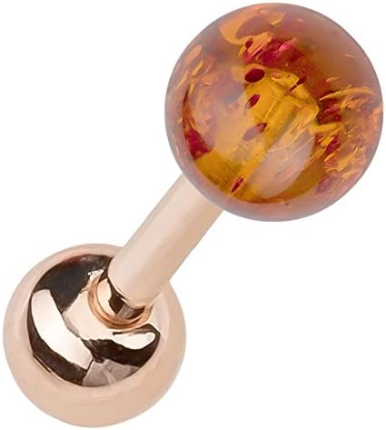18G Baltic Amber 14k Rose Gold Straight Barbell Cartilage Tragus Earring