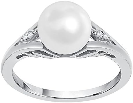 Diamond Accent and Pearl Fashion Ring in 10K White Gold (JK-Color, SI2/I1-Clarity) (Size-4)