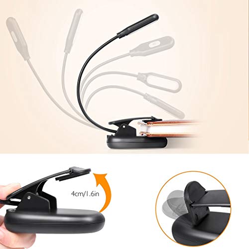 Reading Book Light, 5 LED 3 Levels Brightness Eye-Care Creative Mini Portable Book Light - Easy to Clip On Reading Lights - USB Rechargeable (Black, Delivered Within 5 Days)