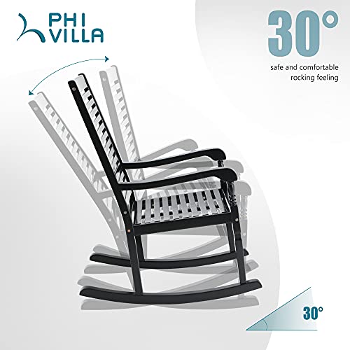PHI VILLA Outdoor Rocking Chairs, Acacia Wood Rocker Chairs for Patio