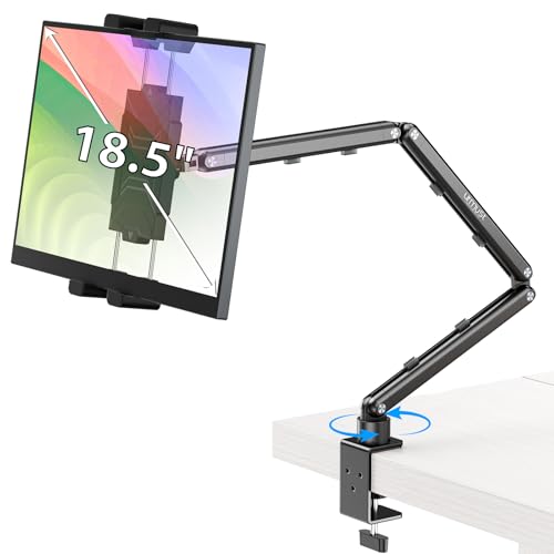 Urmust Tablet Holder Height Adjustable Aluminium Tablet Arm Holder with 360° Rotating Metal Base, iPad Holder Table Compatible with iPad Galaxy Tab Kindle & Monitor Holder from 4.7 Inch - 15.6 Inch