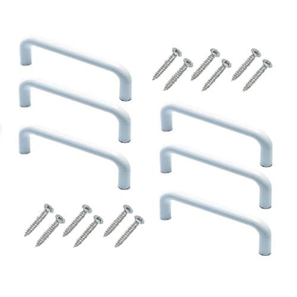 Merriway BH01777 (6 Pcs) Round Section Back Fix Cupboard Cabinet Door Handles, White Plastic - Pack of 6 Pieces