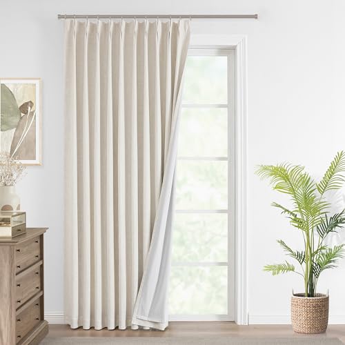 Vision Home Natural Pinch Pleated Full Blackout Curtains Linen Blended Room Darkening Window Curtains 95 inch for Living Room Bedroom Thermal Insulated Pinch Pleat Drapes with Hooks 1 Panel 60Wx95L