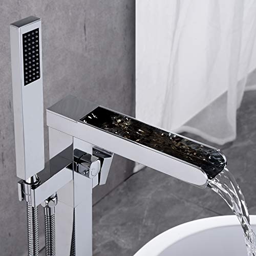 Wowkk Freestanding Tub Filler Waterfall Bathtub Faucet Chrome Floor