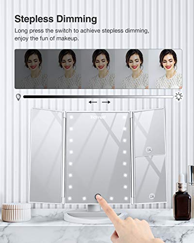 TICWELL Essential Makeup Mirror with Lights Vanity Lighted Trifold Mirror 1x 2X 3X Magnification, Adjustable Touch… - Image 3