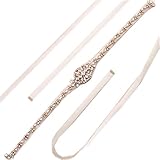 Yanstar Ivory Sash Bridal Thin Gold Wedding Belts Clear Crystal Appliques With Ribbons For Bridal Gowns-18.1In2In