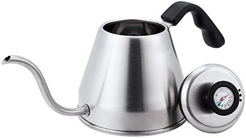Pour Over Drip Coffee Kettle with Built in Thermometer 1 Liter,Gooseneck Spout Teakettle, 18/8 Stainless Steel by Miuly For Home Office Camping Travling