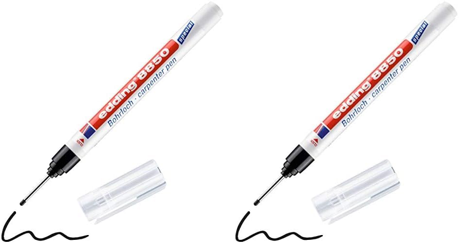 edding 8850 carpenter pen - black - 1 pen - round nib 1 mm - long nib marker for marking hard-to-reach places - 20 mm extra long nib (Pack of 2)
