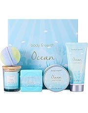 Spa gift Kit for Women - 5 Pcs Bath Set with Ocean Scent, Includes Scented Candle, Body Butter, Hand Cream, Bath Bar and Bath Bomb, Bath Body Gift Basket for Her, Birthday,Holiday & Anniversary Gift Idea