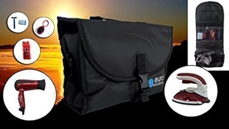 Euro Professional Travellerset / Reiseset 7 in 1 mit / Bügeleisen / Ionen-Haartrockner/Fön / Tragetasche / Bürste mit Spiegel