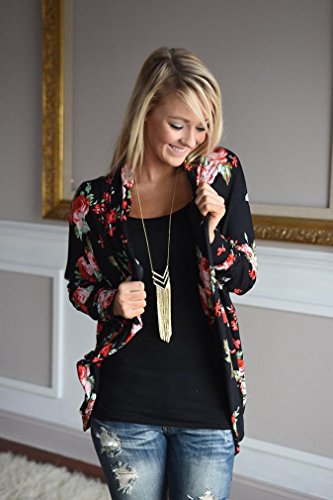 Gillberry Womens Boho Irregular Long Sleeve Wrap Kimono Cardigans Casual Coverup Coat Outwear Tops (S, Black)