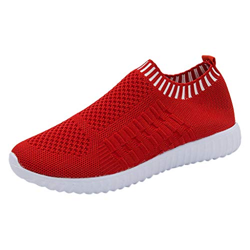 Dermanony Women's Casual Walking Sock Shoes Lightweight Breathable Mesh Work Slip-on- Breathable Yoga Sneakers Red
