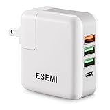 ESEMI USB Wall Charger, Quick Charge 3.0 +USB Type-C 25W 4 Ports Travel Portable Charger for Samsung Galaxy S8/S8+/ S7/S6/Edge, iPhone 8/X/7/7plus/6S/6S Plus, iPad, Sony, HTC, LG and More
