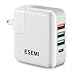 ESEMI Quick Charge 3.0 25W 4 Ports USB Wall Charger with Smart IC Technology for Samsung Galaxy S8/S8 Plus/ S7/S6/Edge, iPhone 7/7plus/6S/6S plus, iPad, HUAWEI, Sony, HTC, LG and More