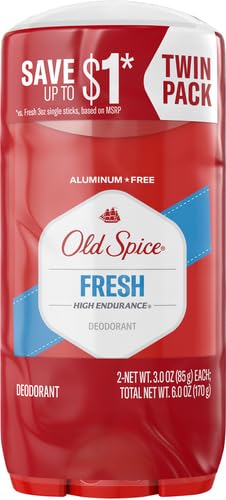 OLD SPICE ALUMINUM FREE DEODORANT FOR MEN, HIGH ENDURANCE, 24/7 SWEAT DEFENSE & ODOR PROTECTION, 24/7 FRESHNESS & LASTING SCENT, FRESH SCENT, 3.0 OZ (PACK OF 2)