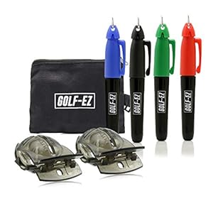 Golf-EZ TRI-LINE Golf Ball Alignment Kit with Hat Clip Ball Marker and Carry Case | Swing Path Arrows & Ball Identifiers