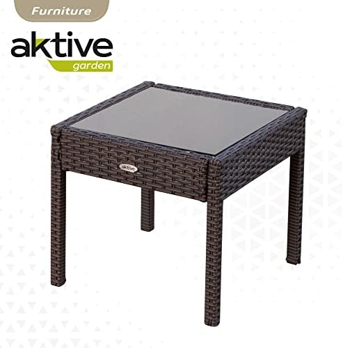61068 Gartenmöbel-Set aus Rattan, Terrassenmöbel, Outdoor-Möbel, inklusive 2 Gartensesseln mit gepolstertem Kissen und 1 Tisch, Außenterrasse, dunkelgrau, Dunkel