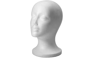 angel3292 Female Head Model, Styrofoam Female Mannequin Head,Lightweight Sturdy Durable Display Head Mold for Mask Scarf Sunglasses Hats Wig/DIY Photography Props/Salon Styling Tools,White