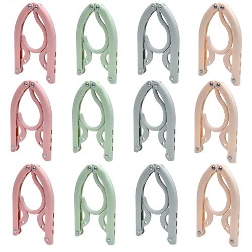 Pinsheng 12 Packs Folding Clothes Hangers 4 Colors, Non-Slip Clothes Hangers, Portable Folding Wall Mounted Drying Rack for Home Hotel Travel Camping