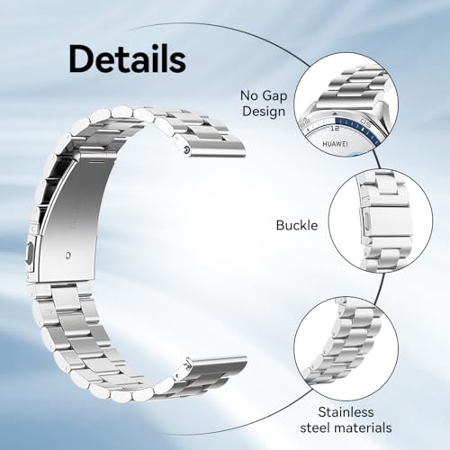 T Tersely 22mm Band Strap for Huawei Watch 5 46mm/GT5 46mm/GT5 Pro 46mm/GT4 46mm/GT3 46mm, Stainless Steel Metal Replacement Band for Huawei