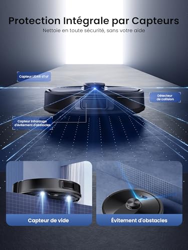Proscenic Q10+ Robot Vacuum Cleaner, 8000Pa 200 Mins Robot Vacuum Cleaner with Mop, Navigation Lidar, Multi-Stage Mapping, Obstacle Avoidance, Silent, for Pet Hair Carpets Hard Floors