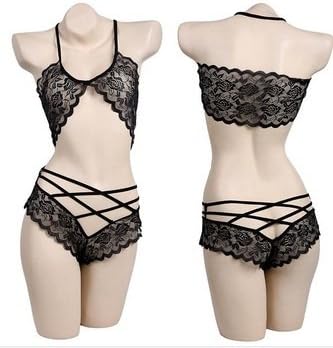 Women's Sexy Lingerie Bra Open Crotch G-string Bikini Sets: Pink & Black