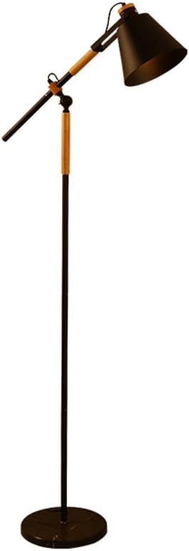 Industrial Wind Floor lamp Northern Europe Living Room Simple Wooden Art Iron Art Bedroom Study E27 Height 140cm (Color : Black)