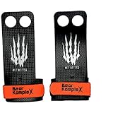 Bear KompleX 3 & 2 Hole Carbon Hand Grips for Gymnastics & Crossfit, Pull-ups, Weight Lifting. WODs w, Wrist Straps. Comfort & Support-Hand Protection from Rips & Blisters. (Small, 2-Hole)