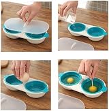 PERMORMAK Microwave Egg Poachers Double Cup Egg Cooker Blue Non-Stick view 3