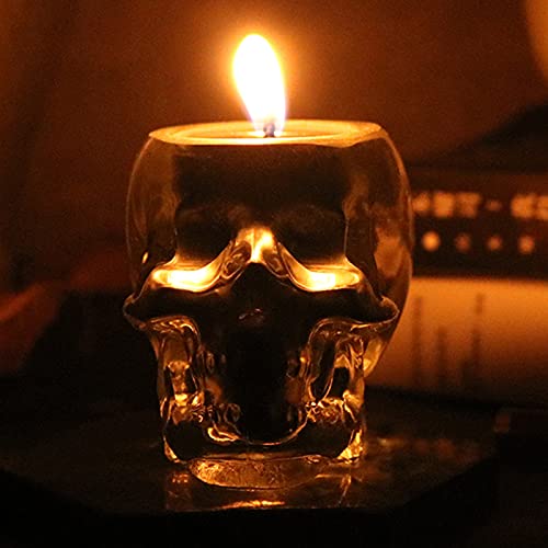 MSTR Halloween Candles Decoration, Skull Candle Decor Indoor Skull Shaped Jar Scented Candle Glasses Gifts for Party Spells Spooky Bar Skeleton Christmas Candle (2.5OZ Black)