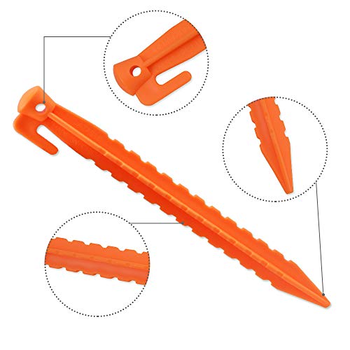 Nice2you Stakes with an Anchor - Apply to Outdoor Bounce House & Tents / Durable Plastic Pegs, Safety Orange (8.8 inch Pack of 6) - Compatible to Sand Beach Lawn Camping